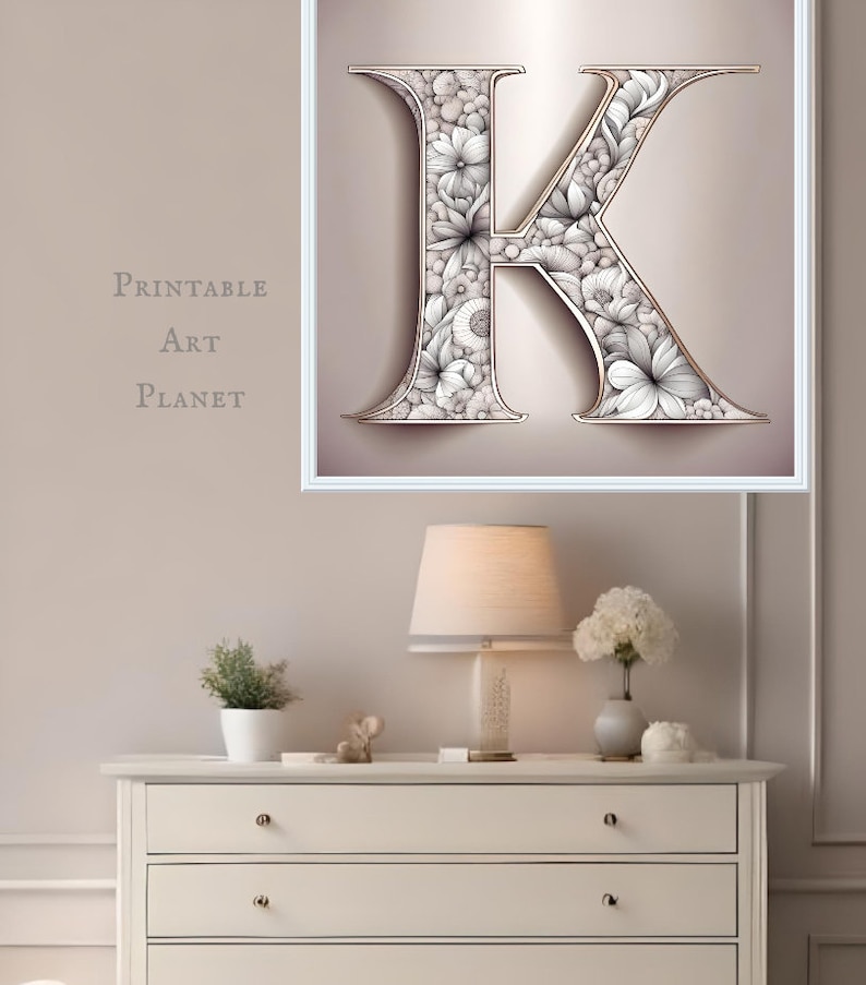 Monogram Letter 'K' Digital Download Printable Wall Art Instant ...
