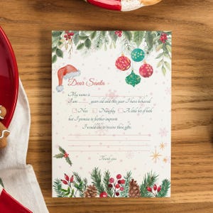 Brief an Santa | Weihnachten druckbarer Brief an Santa | Kinderbrief an den Weihnachtsmann | Nikolaus Wunschliste | Lieber Santa Brief