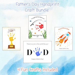 Artesanato de impressões de mãos para o Dia dos Pais para imprimir para crianças | 4 downloads digitais | Presente DIY para o Dia dos Pais | Temas de troféus, espaço e pesca