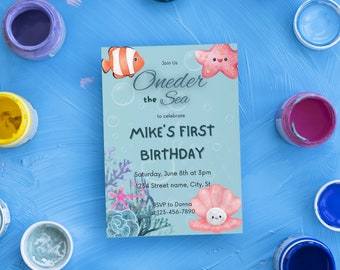 Ocean Birthday Invitation | Under the Sea Birthday Party Invite | Oneder the Sea Invitation | First Birthday Invite | Editable Invitation