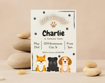 Dog Birthday Invitation | Let’s Party Invite | Dog Theme Birthday Invite | Puppy Pawty Invitation | Editable Invitation