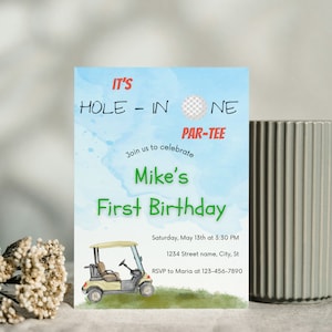 Hole in One Birthday Invite | 1st Birthday Boy Golf Party | First Birthday Par-tee Invite | Printable Hole in One Invitation |Digital Invite