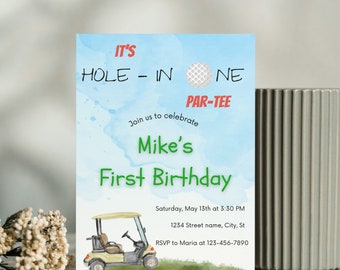 Hole in One Birthday Invite | 1st Birthday Boy Golf Party | First Birthday Par-tee Invite | Printable Hole in One Invitation |Digital Invite