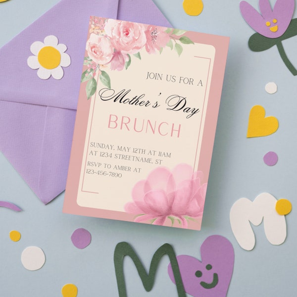 Mother's Day Brunch Invitation Template | Customizable Canva Template | Printable Mother's Day Celebration Invite