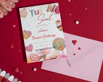 Two Sweet Birthday Invitation | Editable Donut Invitation | Donut 2nd Birthday Party | Blush Pink Two Year Dessert Invite | Digital Download