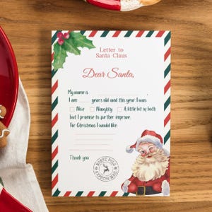 Brief an Santa | Weihnachten druckbarer Brief an Santa | Kinderbrief an den Weihnachtsmann | Nikolaus Wunschliste | Lieber Santa Brief