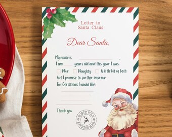 Letter to Santa | Christmas Printable Letter to Santa | Kids Letter to Santa | Santa Wish List | Dear Santa Letter