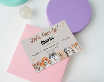 Dog Birthday Invitation | Let’s Party Invite | Dog Theme Birthday Invite | Puppy Pawty Invitation | Editable Invitation