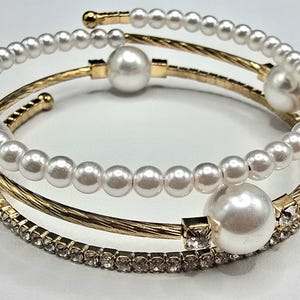 Pearl drielaags geheugenarmband: goud- en zilverkleur