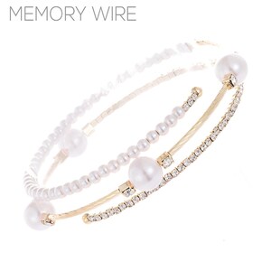 Pearl Triple Layer Memory Bangle - Gold and Silver Tone