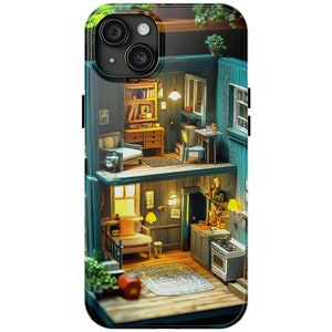 Cozy Doll House Bücherregal Robuste Handyhülle, süße Handyhülle, Smartphone Schutzhülle, schrulliges Geschenk, einzigartiges Tech Accessoire, personalisierbar