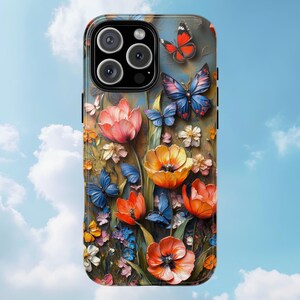 Butterfly Phone Case, Tough Phone Case, Protective Phone Case, Butterfly and Flower Design, Floral Phone Case, Nature Lover Gift,