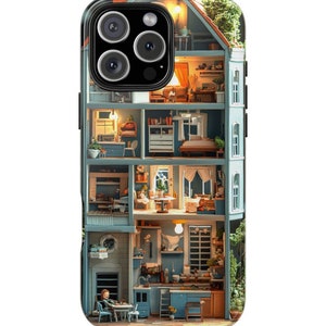 Puppenhaus Design robuste Telefonhülle, personalisierte Initialen, benutzerdefinierte Telefonabdeckung, Schutzhülle, einzigartiges Telefonzubehör, Spielzeug