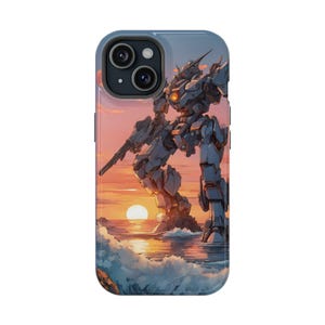 Anime Mech Phone Case Magnetic Tough Cases for All iPhone 15 and 14 Models Anime Mecha Cool Cartoon Anime Gundam Case MagSafe Phone