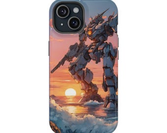 Anime Mech Phone Case Magnetic Tough Cases for All iPhone 15 and 14 Models Anime Mecha Cool Cartoon Anime Gundam Case MagSafe Phone