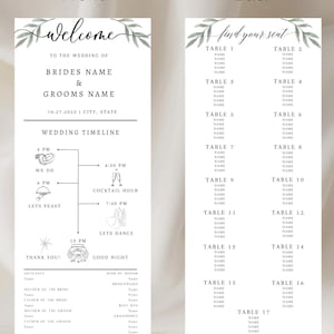 結婚式プログラム テンプレート、結婚式プログラム、結婚式の座席表、結婚式のタイムライン、結婚式のパーティー、100% 編集可能、即時ダウンロード
