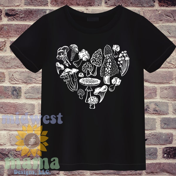 Mushroom Love Mycology Adult Sized T Shirt in Black or White