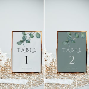 Eucalyptus Wedding Table Number, Table Number Sign Template, Green Table Number Card Template, 5x7, 4x6, Evergreen Wedding Table Signs, EU02