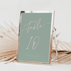 Minimalist Sage Green Wedding Table Number Sign, Sage Wedding Table Numbers, Olive Green Table Numbers, Sage And Blush, Table Décor, PL04