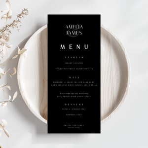 Elegant Wedding Menu Template monogram, Modern Wedding Menu Template Monogram, Wedding Menu Template Thin, 4x9, Table Dinner Menu Card, M04
