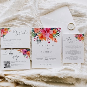 Tropical Wedding Invitation Set, Beach Wedding, Destination Wedding Invitation Suite, Palm Tree Wedding Invitation, Wedding Timeline, BA01