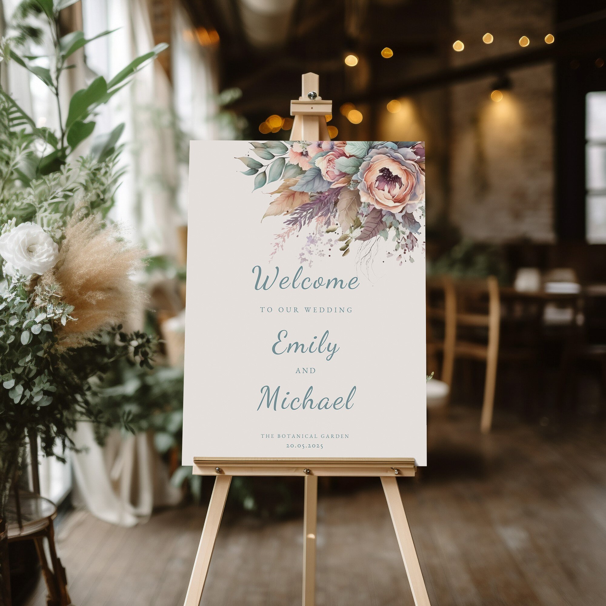 Boho Wedding Welcome Sign, Greenery Printable Custom Wedding Sign ...