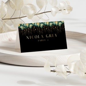 Plantilla de tarjetas de lugar de boda de Año Nuevo, tarjetas de lugar editables, tarjeta de nombre, tarjetas de lugar plegadas, tarjetas de lugar imprimibles, tarjetas de lugar plano, NY02
