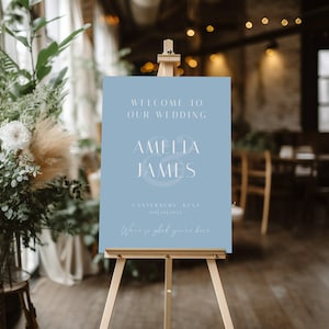 Dusty Blue Minimalist Wedding Welcome Sign Template, Modern Wedding Welcome Sign, Wedding, We&#39;re So Glad You&#39;re Here, Welcome Poster, M07