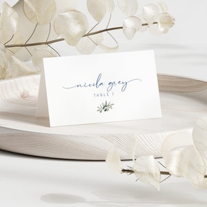 Tarjetas de presentación imprimibles, planas y plegadas en tienda, nombres de tarjetas de lugar de boda, tarjetas de lugar planas y de tienda, plantillas de tarjetas de lugar de boda, Santorini, GR01