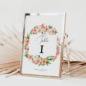 Número da mesa de casamento fuzz de pêssego, modelo de sinal de número de mesa, modelo de cartão de número de mesa de pêssego, 5x7, 4x6, sinais de mesa de casamento coral, pc01
