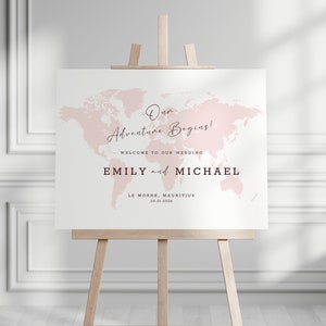 Destination Wedding Welcome Sign, Travel Themed Wedding, World Map Editable Template, Printable Custom Welcome Sign, Vertical Sign, PA01