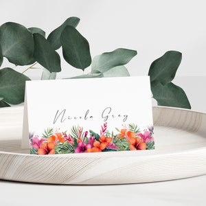 Modello segnaposto per matrimonio tropicale, segnaposto per matrimonio, matrimonio di destinazione, etichetta personalizzata per tavolo da spiaggia, segnaposto stampabili con palma, BA01