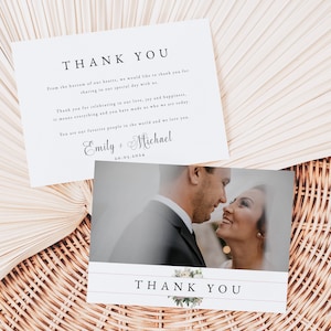 Nota de agradecimiento rosa rubor después de la boda, foto de plantilla de agradecimiento de boda, tarjeta de agradecimiento de foto de boda, tarjeta de agradecimiento de salvia y rubor, PE01