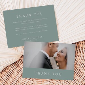 Nota de agradecimento de casamento de eucalipto, foto de modelo de agradecimento de casamento, cartão com foto de agradecimento de eucalipto, cartão de agradecimento de casamento personalizado, EU02