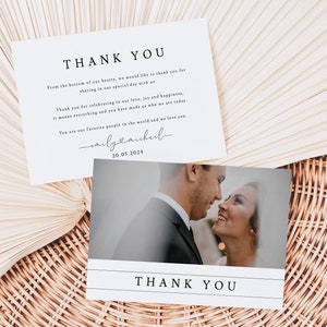 Note de remerciement moderne après le mariage, modèle de remerciement pour mariage, carte de remerciement pour photo de mariage, carte de remerciement personnalisée pour mariage, MN01
