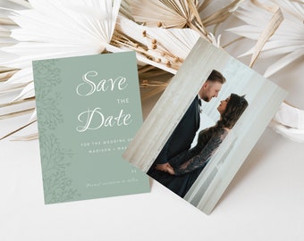 Save The Date Template Sage Green, Sage Save The Date Digital, Baby's Breath Invitation, DIY Announcement Card, Photo Save The Date, M10