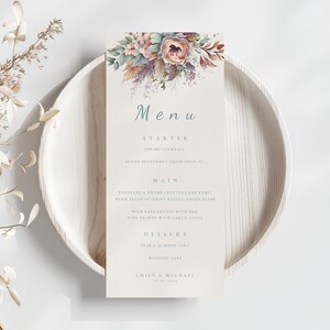 Wedding Menu Template, Printable Menu card, Wedding Menu Printable, Instant Download, Boho Menu Card, 4x9 Menu, Wedding Table Menu, BH01