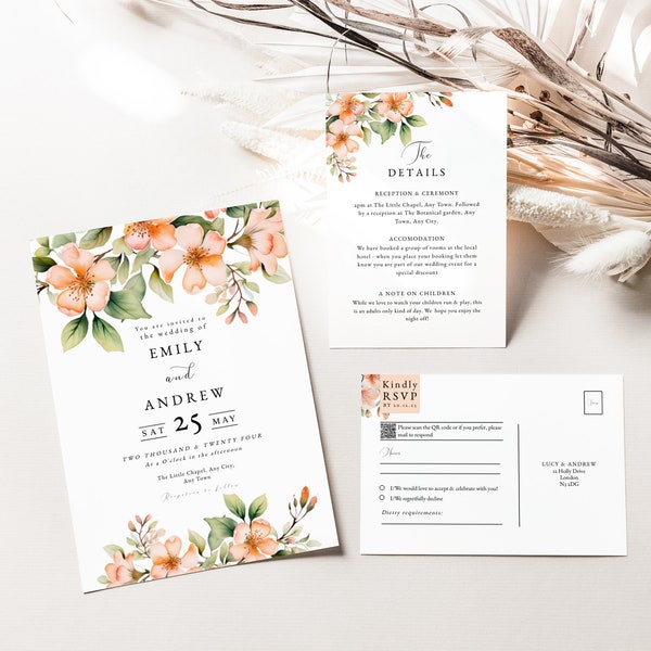 Coral Printable Wedding Invitations - Etsy