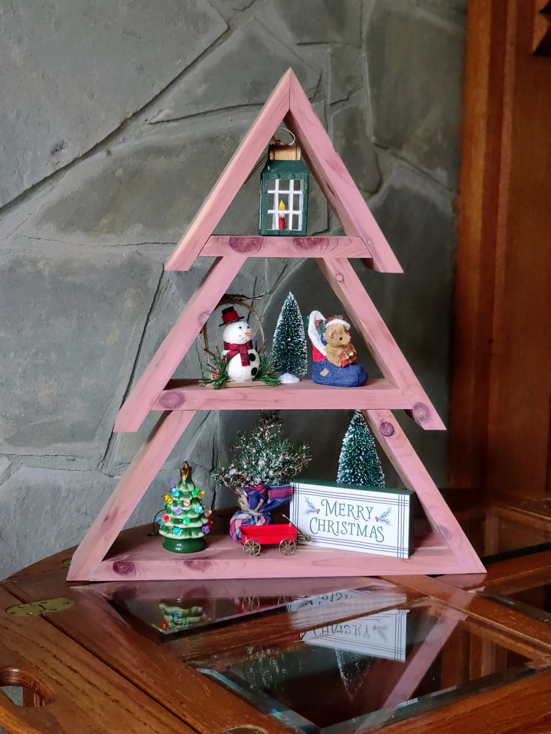 Solid Cedar Christmas Tree Shelf Hand Crafted From Appalachia Region in