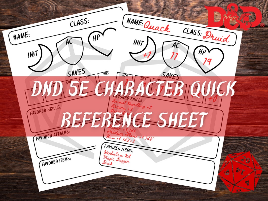 Dnd 5e Character Quick Reference Sheet Printable and Printer Friendly ...