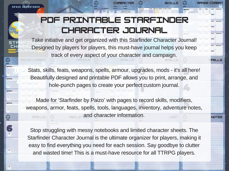 Starfinder Character Journal Printable PDF - Etsy
