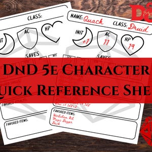 D&D 5E Character Quick Reference Sheet - Printable and Printer Friendly Dungeons and Dragons Quick Reference Cheat Sheet - Letter Sized