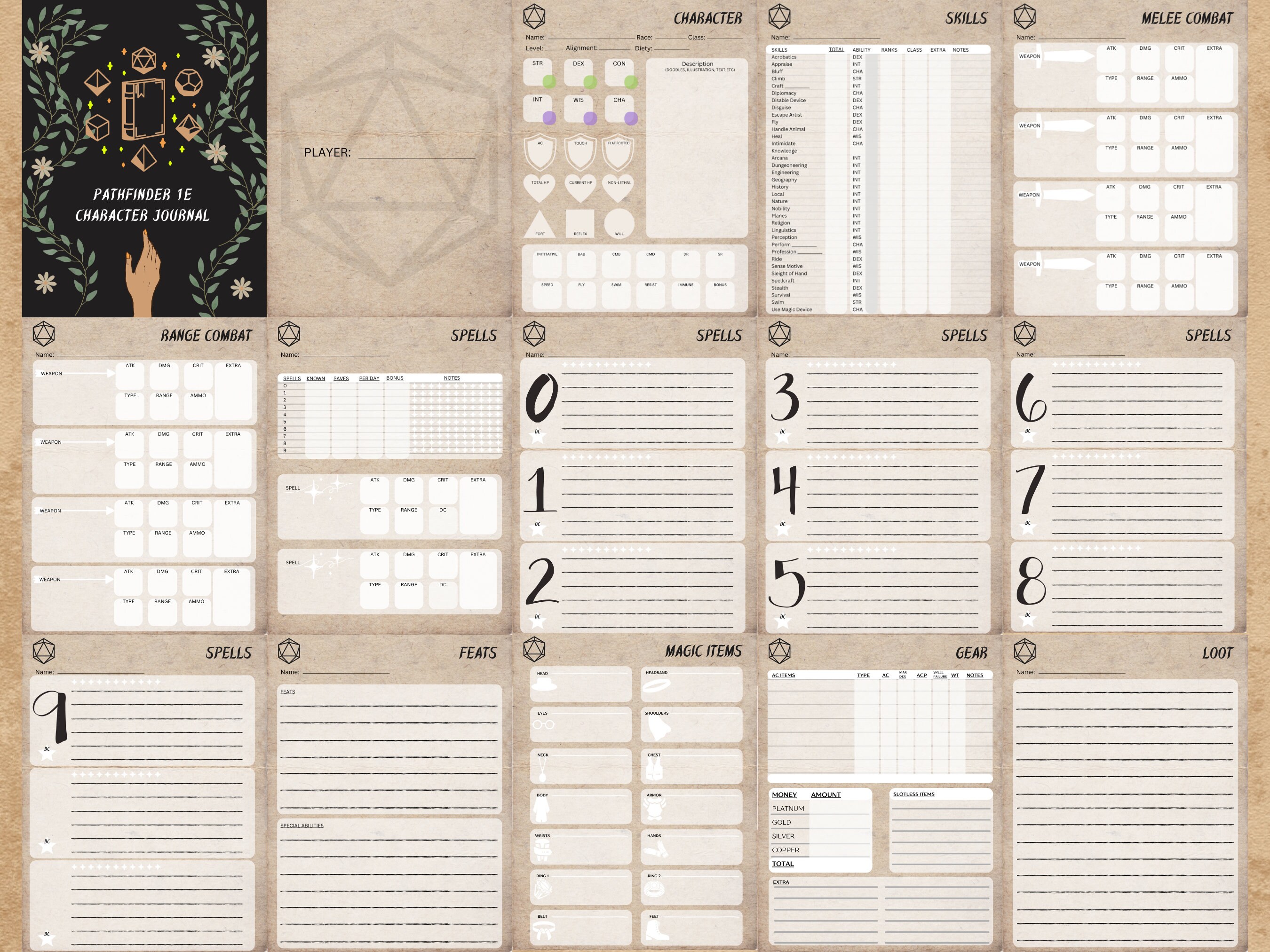 Printable Pathfinder 1e Character Journal, Pathfinder Character Sheet ...