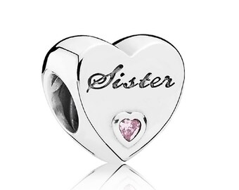 New Silver Pandora Sister Heart Charm Pink Unique Family Charms Trending Gifts for Sisters, Express Love with Cute Celebrate Your Bond, UK