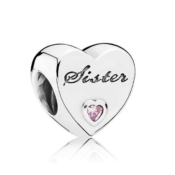 New Silver Pandora Sister Heart Charm Pink Unique Family Charms Trending Gifts for Sisters, Express Love with Cute Celebrate Your Bond, UK