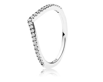 Pandora Sparkly Wishbone Silver Ring Stackable Rings for Women Simple Elegant Shimmering Jewellery Craft Highly Individual Look S925 ALE