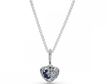 Pandora Silver Blue Moon Stars Heart Necklace: Sparkling Blue Pendant with Adjustable 50cm Chain  Engraved 'Love you to the moon and back