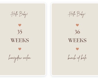 Week by Week Pregnancy milestone cards with baby size comparison