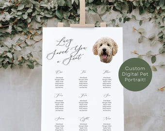 Ilustração personalizada de animal de estimação em aquarela para placa de casamento, economizei um assento, ideias para gráficos de assentos, gráfico de assentos grande para cães e gatos