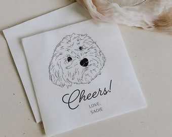 Guardanapos personalizados para casamento de animais de estimação, guardanapos para cães, guardanapos para coquetéis de animais de estimação, guardanapos personalizados ilustrados para casamento de cães